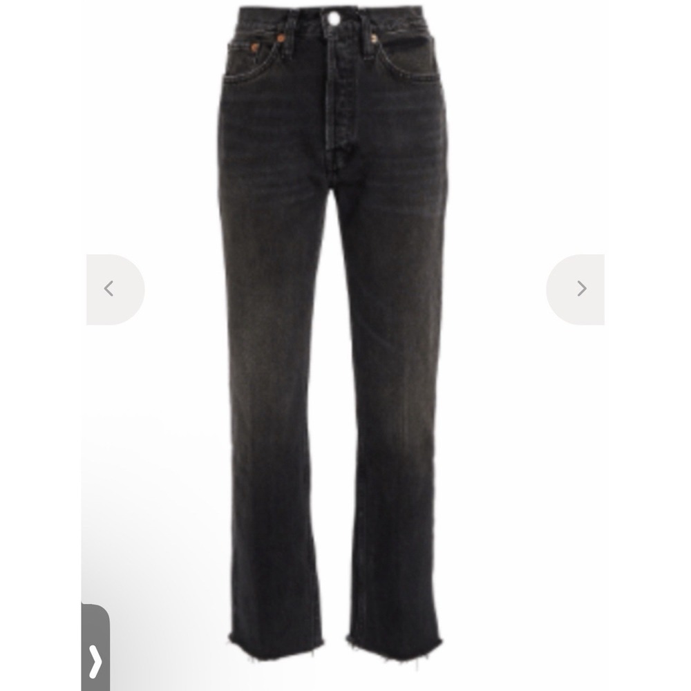 Re Done High Rise‎ Stove Pipe Straight Jeans Womens 25 Black Cotton Raw Hem 26